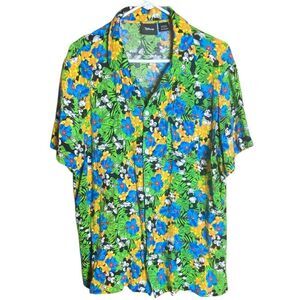 Disney Mens Mickey Mouse Tropical Floral Short Sleeve Hawaiian Shirt Size XL